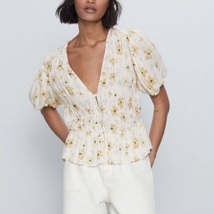 Zara Bubble Sleeve Top Flower Print